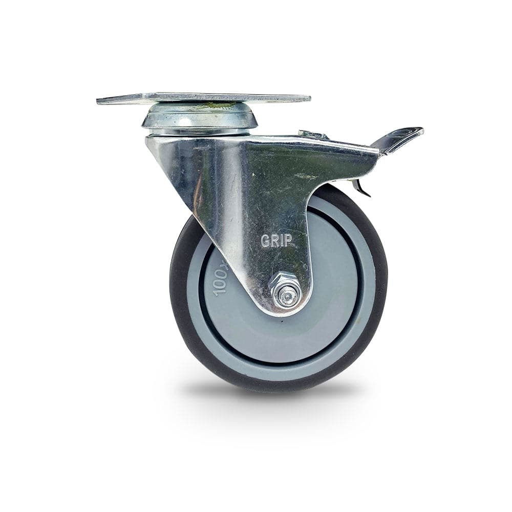 Grip Grip 42010 100mm 100kg Institutional Grey TPR Swivel Castor with Brake
