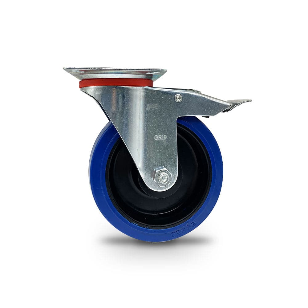 Grip Grip 42064 160mm 200kg Blue Elastic Rubber Swivel Castor with Brake
