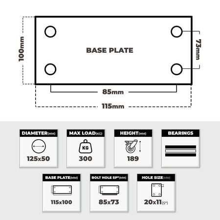 Grip Grip 42097 152mm 300kg Poly Moulded Poly Core Fixed Castor