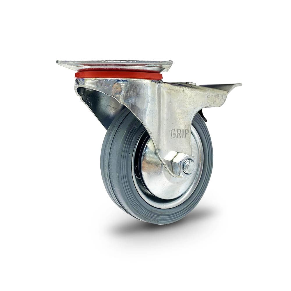 Grip Grip 43053 75mm 50kg Grey Rubber Moulded Steel Core Swivel Castor with Brake