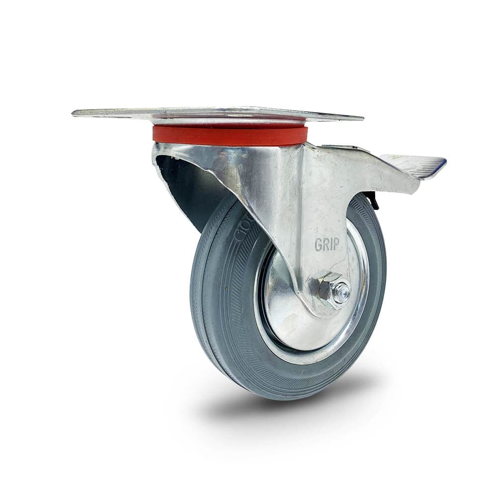Grip Grip 43056 100mm 70kg Grey Rubber Moulded Steel Core Swivel Castor with Brake