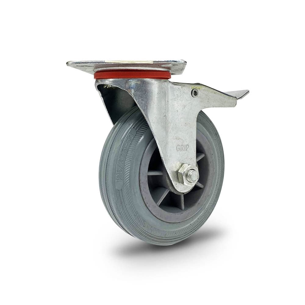 Grip Grip 43059 125mm 100kg Grey Rubber Moulded Steel Core Swivel Castor with Brake