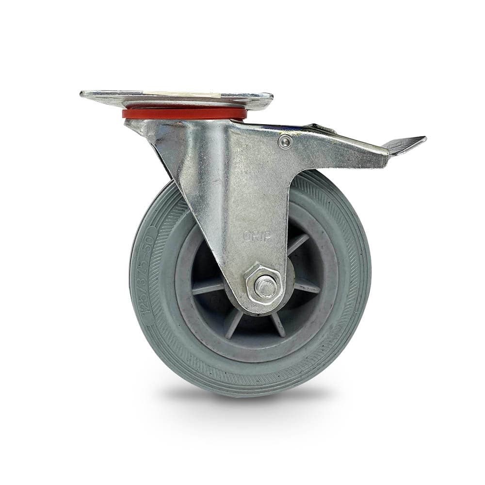 Grip Grip 43059 125mm 100kg Grey Rubber Moulded Steel Core Swivel Castor with Brake