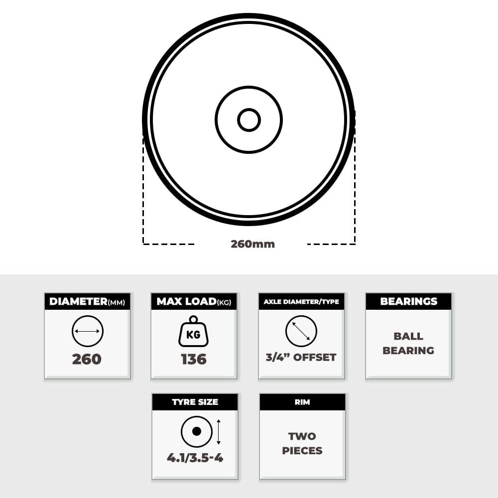 Grip Grip 52101 260mm 136kg 3/4" Offset Puncture Proof Poly Foam Filled Wheel