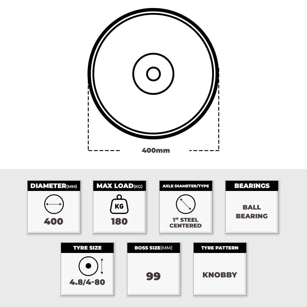 Grip Grip 52120 400mm 180kg Flat Free Rubber Steel Rim Wheel